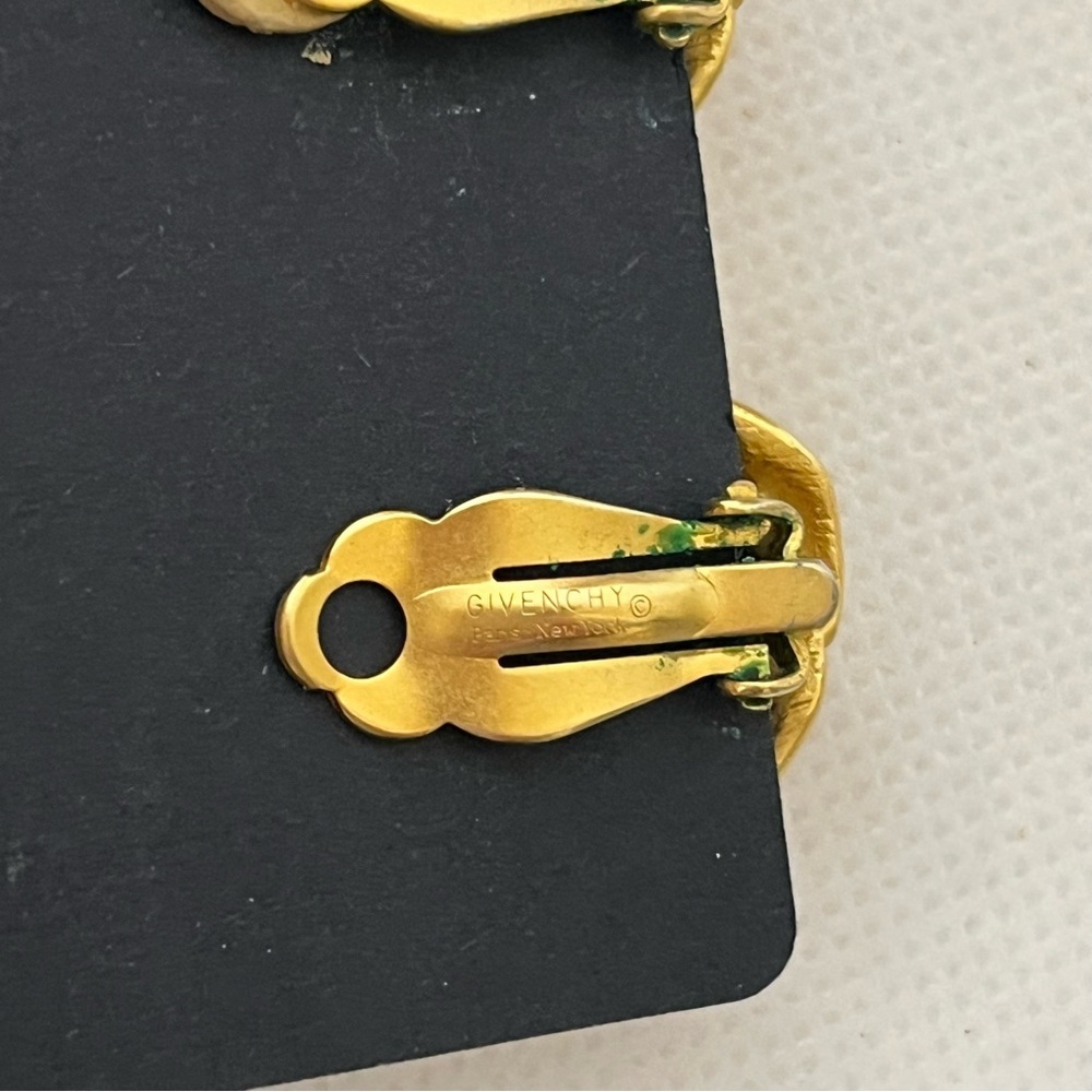 Vintage Givenchy Gold Tone Rose Flower Clip On Earrings - Picture 3 of 7